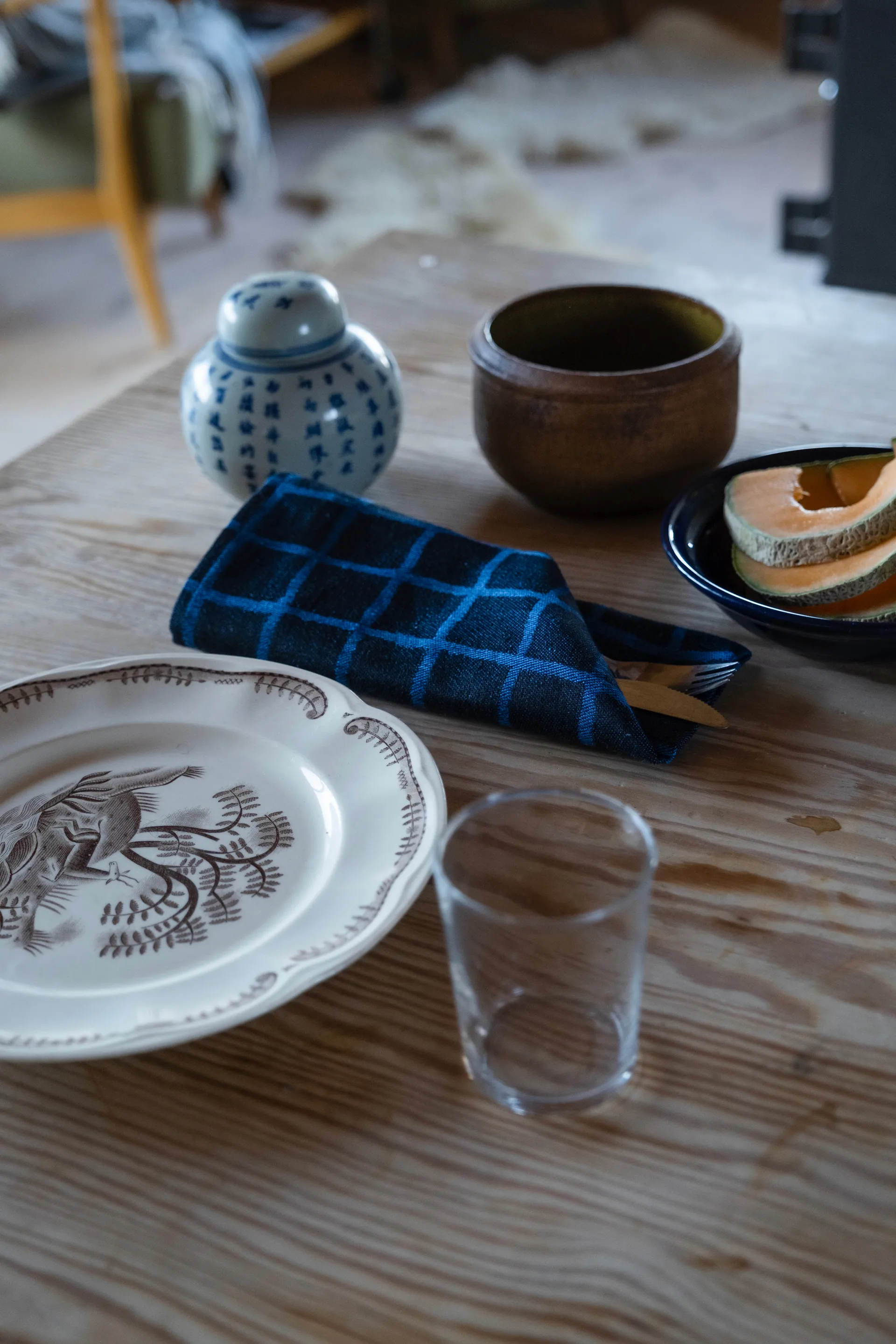 Geruite jacquardgeweven servet 2-pack, Blue-black Fine Little Day