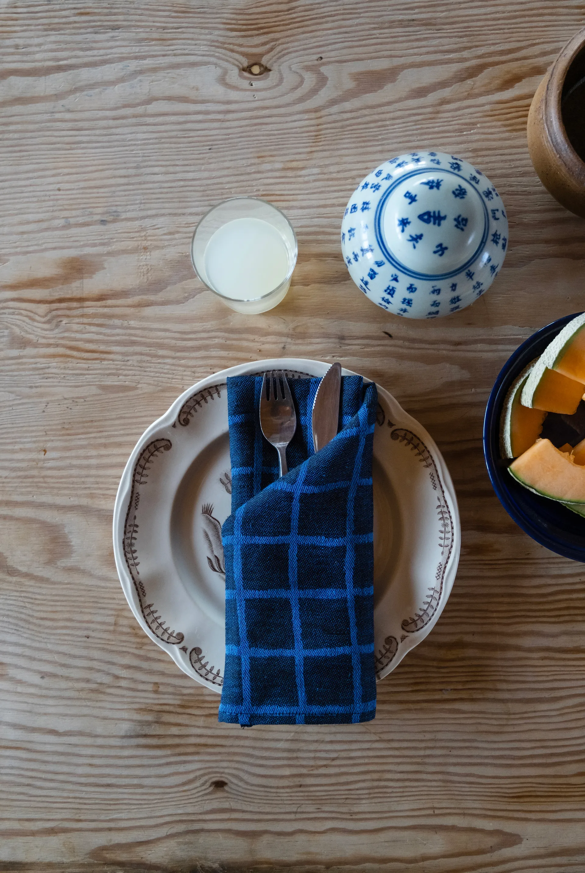 Geruite jacquardgeweven servet 2-pack, Blue-black Fine Little Day