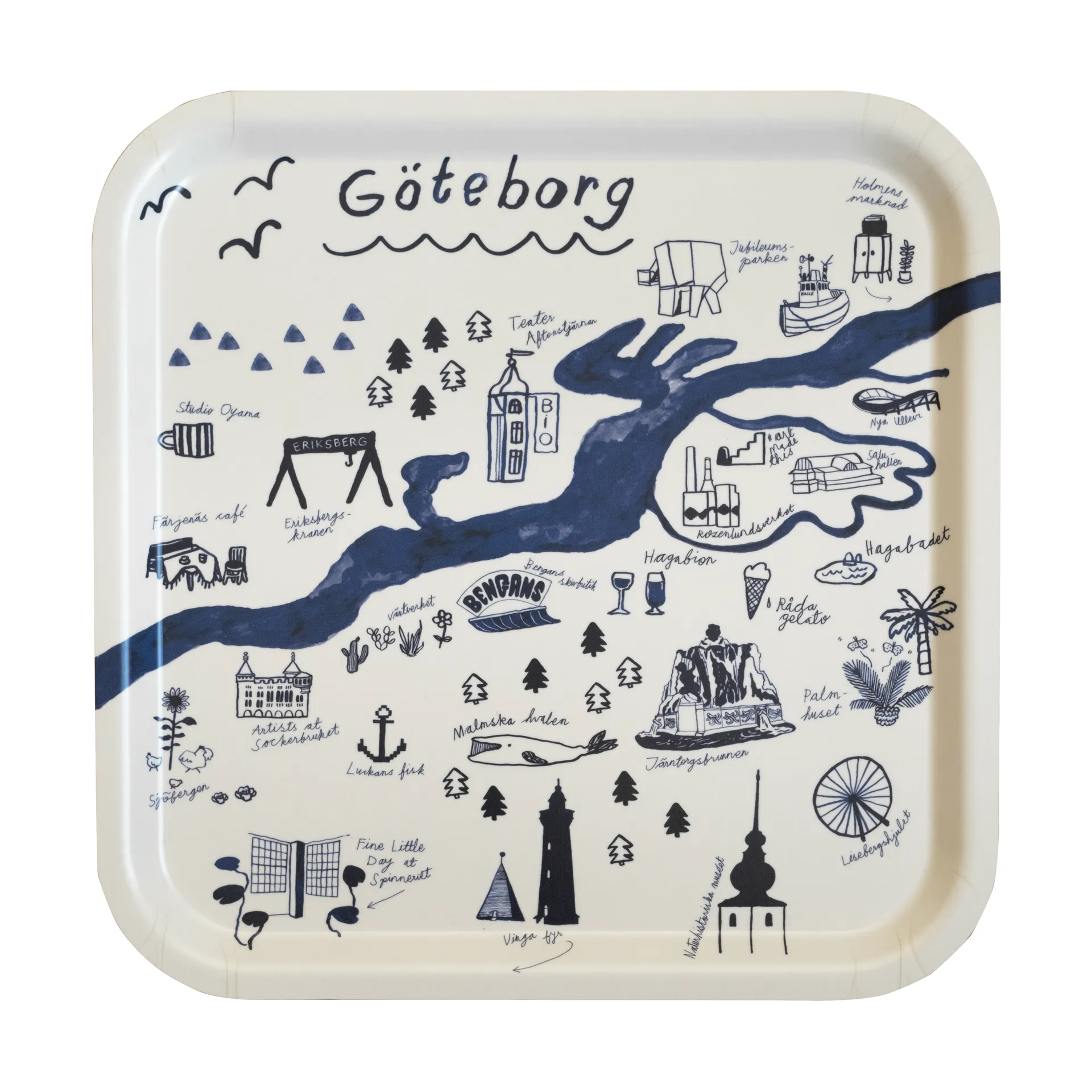 Gothenburg dienblad 32x32 cm, White-Blue Fine Little Day