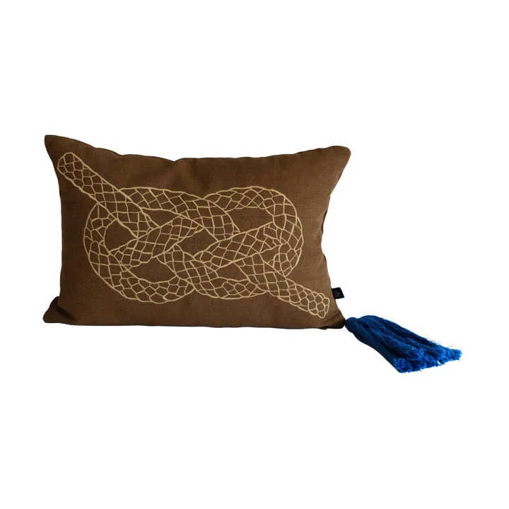 Knop sierkussen - Bruin-goud-blauw, 27x40 cm - Fine Little Day
