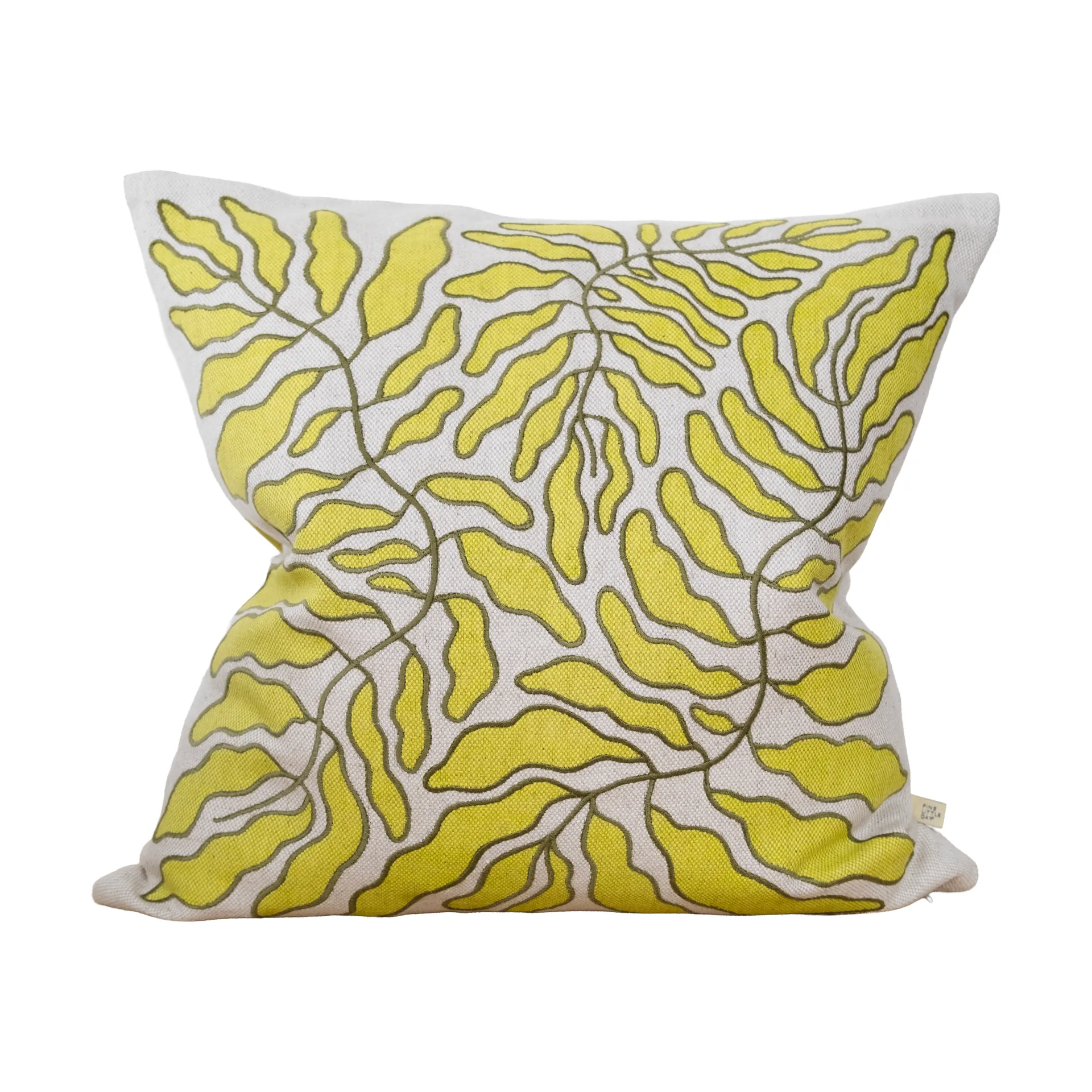 Leaves kussenhoes geborduurd 48x48 cm, Lime-nature Fine Little Day