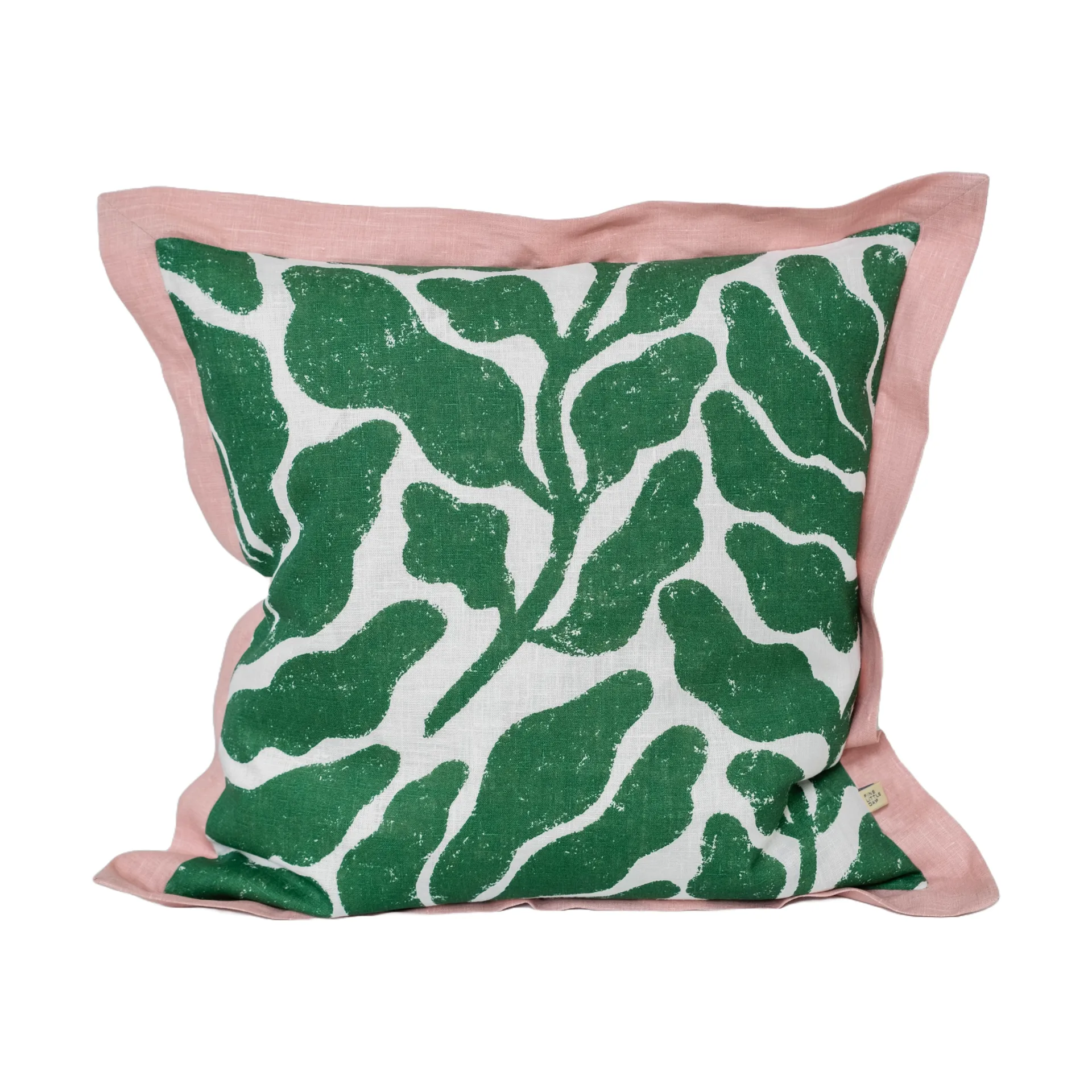 Leaves kussenhoes met accentkleur rand 48x48 cm, Green-pink Fine Little Day
