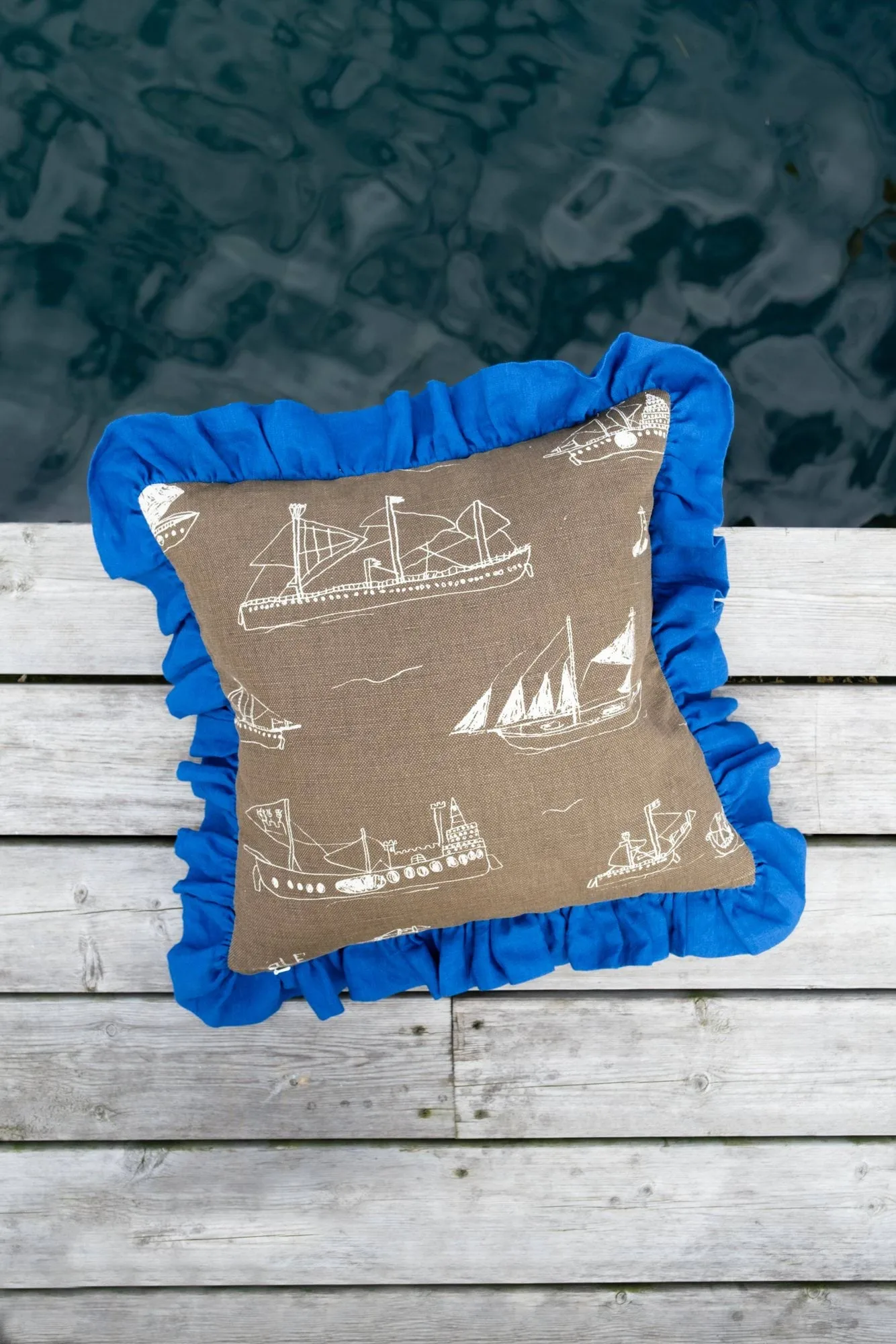 Ohoy kussenhoes, Bruin-naturel-blauw, 48x48 cm Fine Little Day