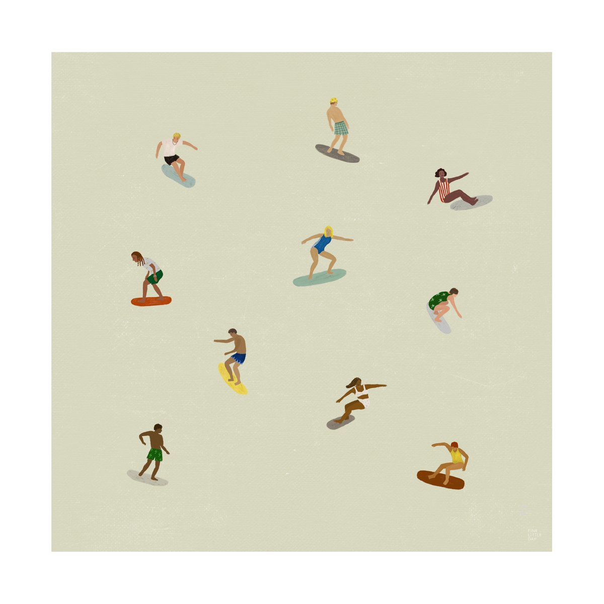 Fine Little Day Surfers poster Beige, 40x40 cm | Scandinavisch Interieur | Posters | Beige