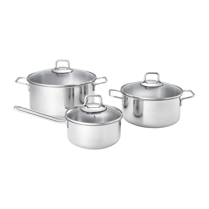 Fiskars braad- &amp; steelpannenset met glazen deksels 3-delig - Roestvrij staal - Fiskars