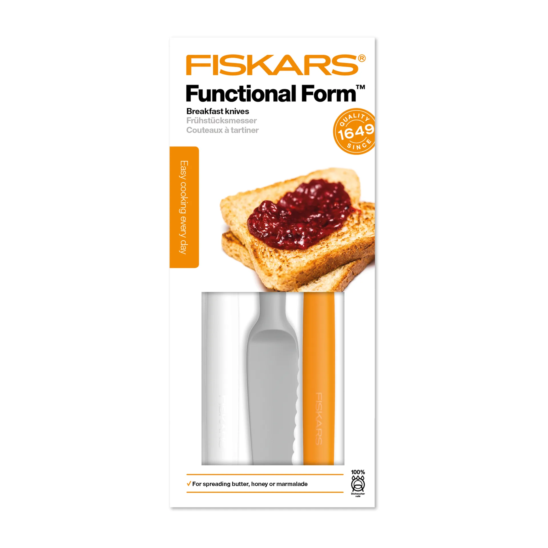 Functional Form botermessen 3-pack, Grijs-oranje-wit Fiskars