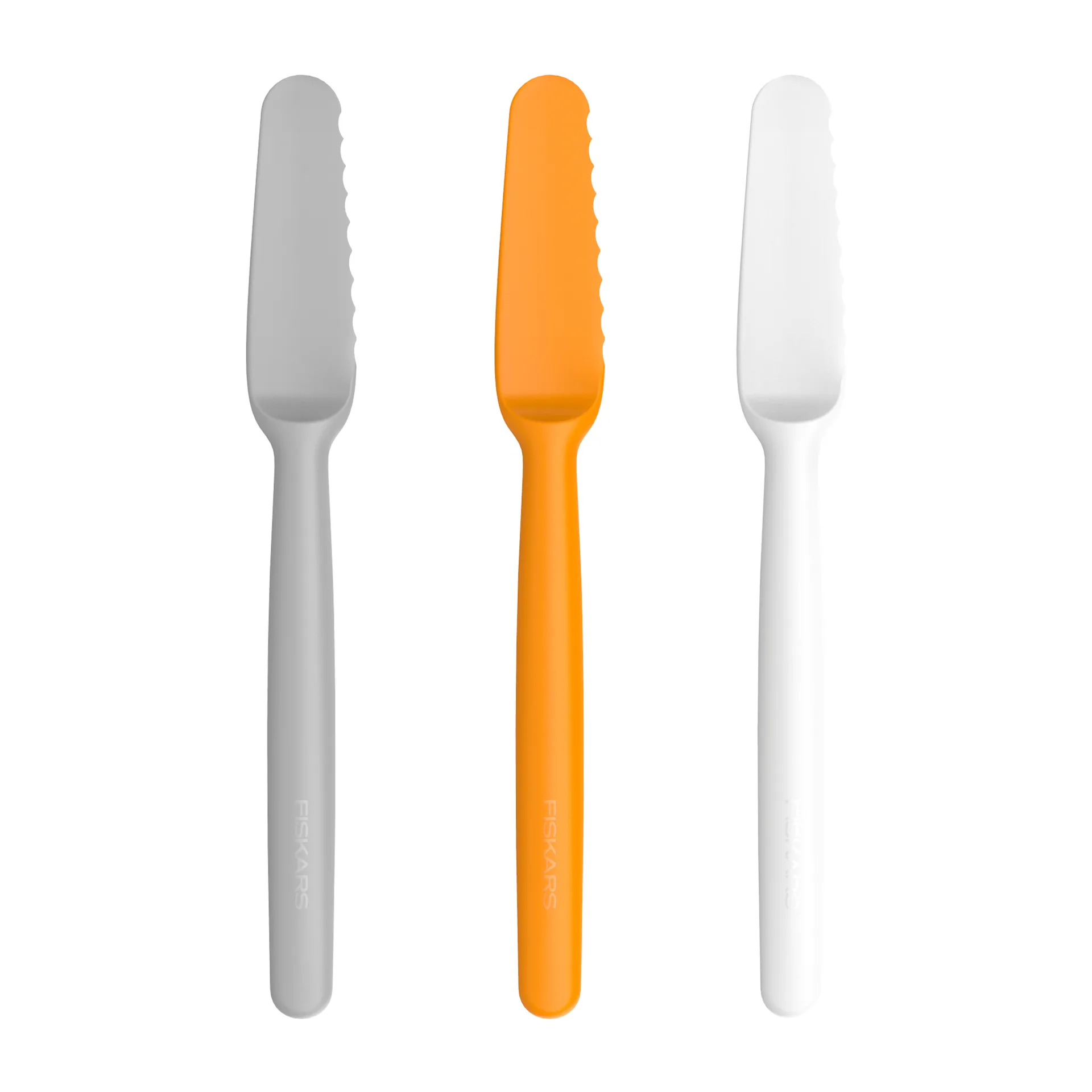 Functional Form botermessen 3-pack, Grijs-oranje-wit Fiskars