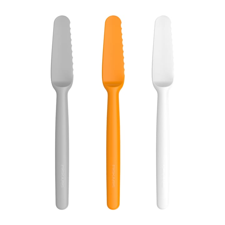 Functional Form botermessen 3-pack - Grijs-oranje-wit - Fiskars