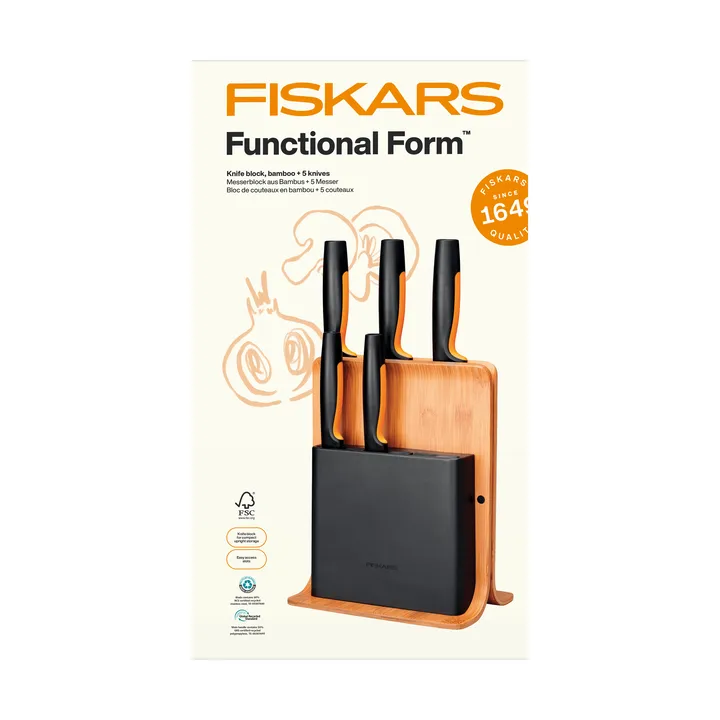 Functional Form messenset met messenblok - bamboe, 6 delig - Fiskars