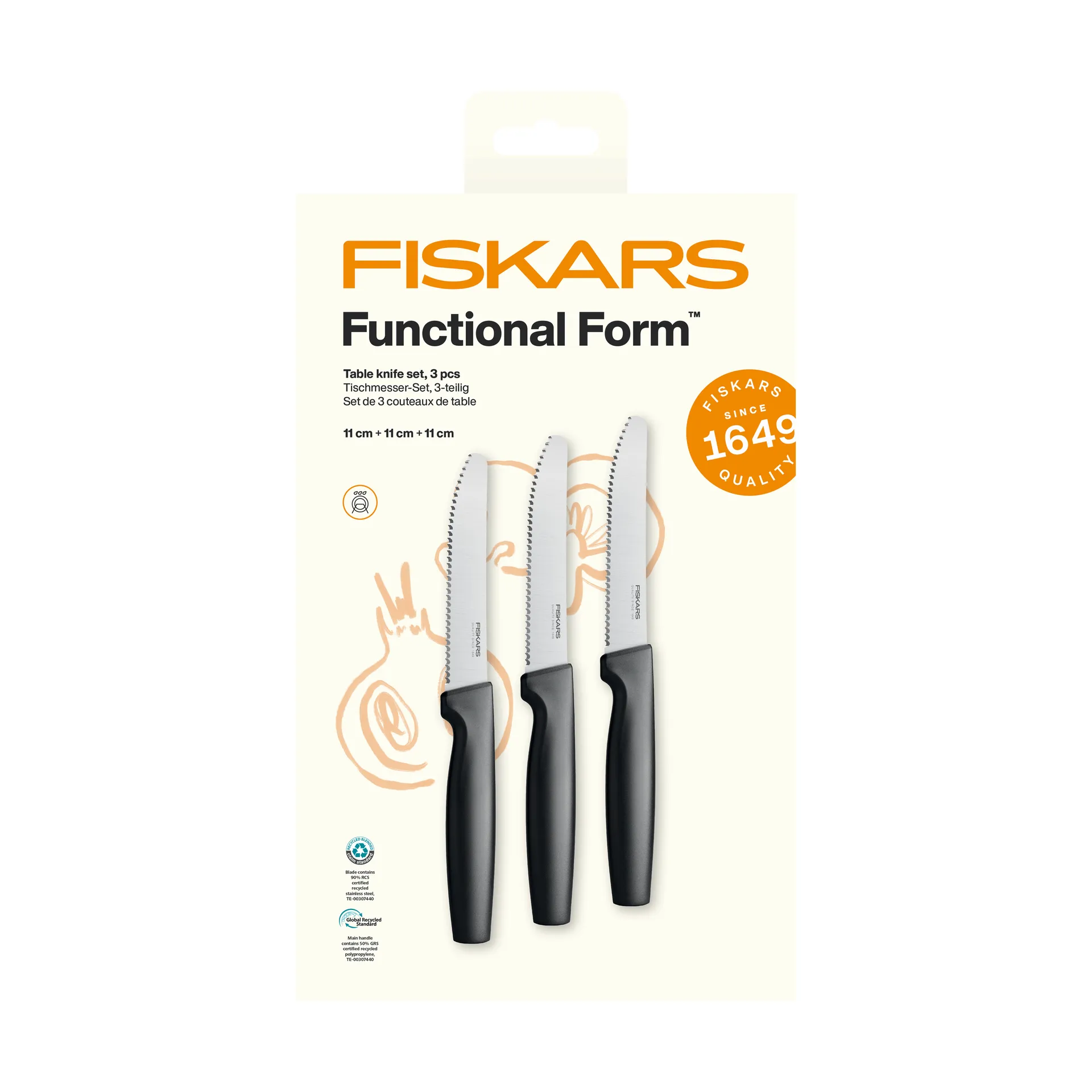 Functional Form tafelmesjes, Roestvrij staal, 3-pack Fiskars