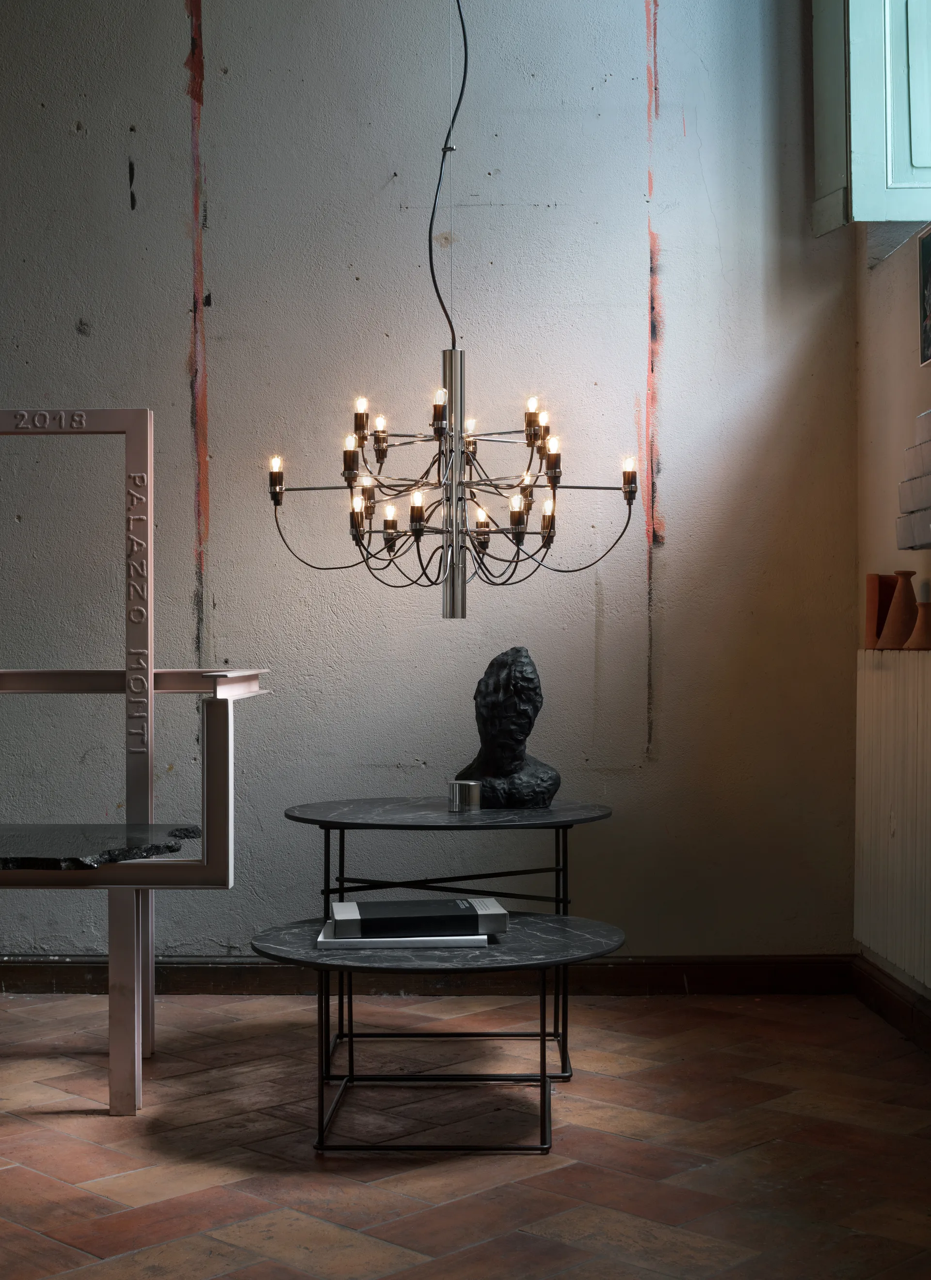 2097 Sarfatti kroonluchter LED, Chroom 18 lampen Flos