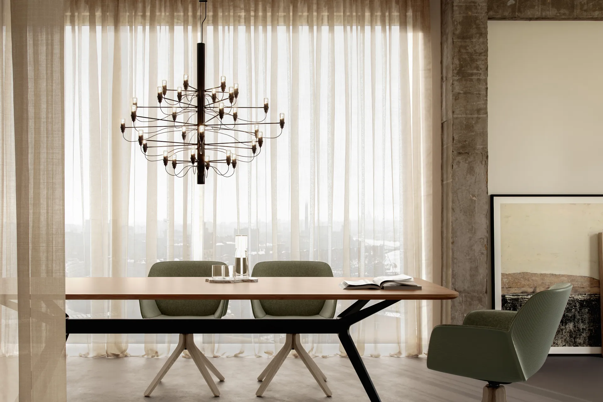 2097 Sarfatti kroonluchter LED, Matzwart 30 lampen Flos
