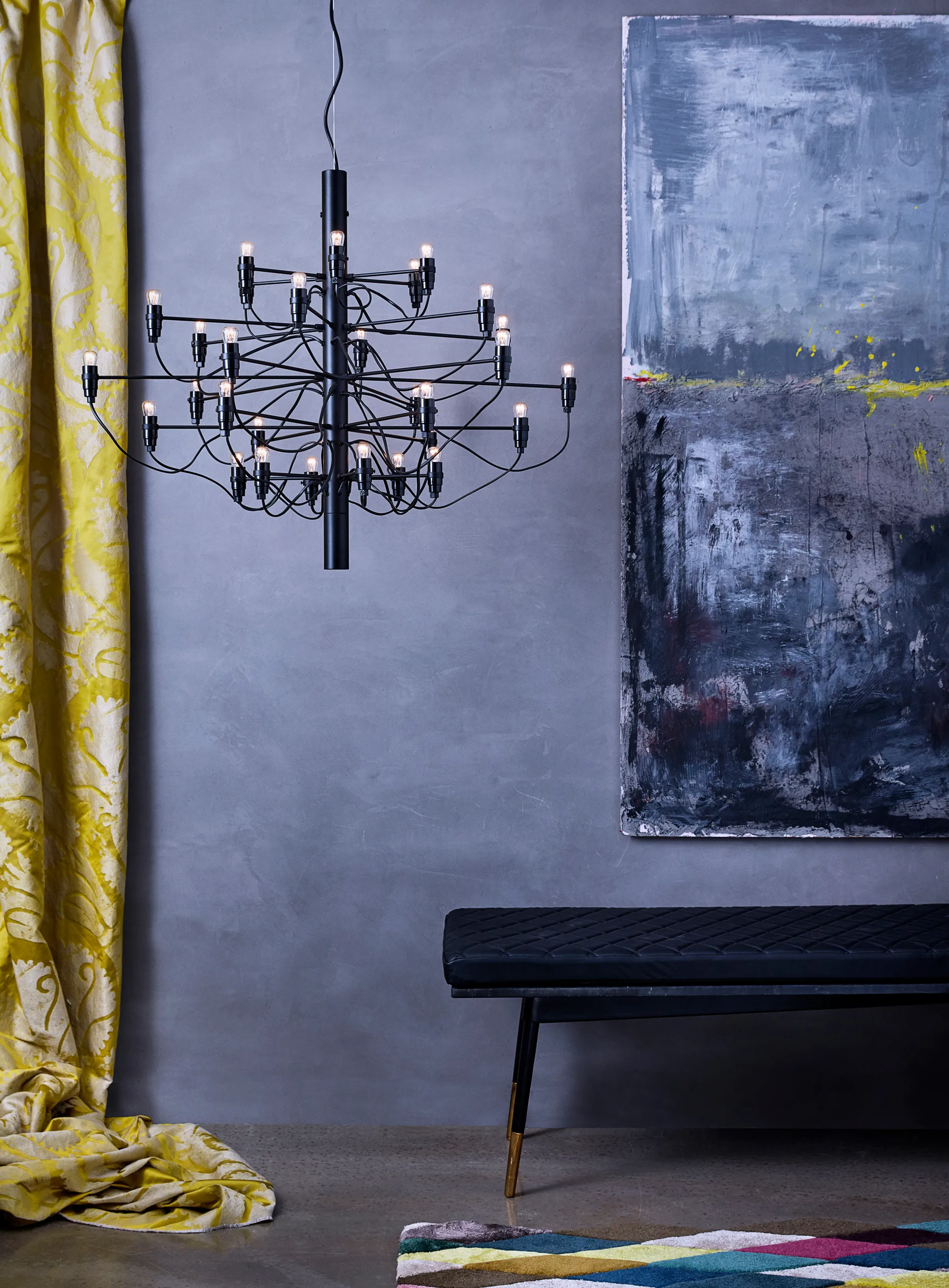 2097 Sarfatti kroonluchter, Matzwart 30 lampen Flos