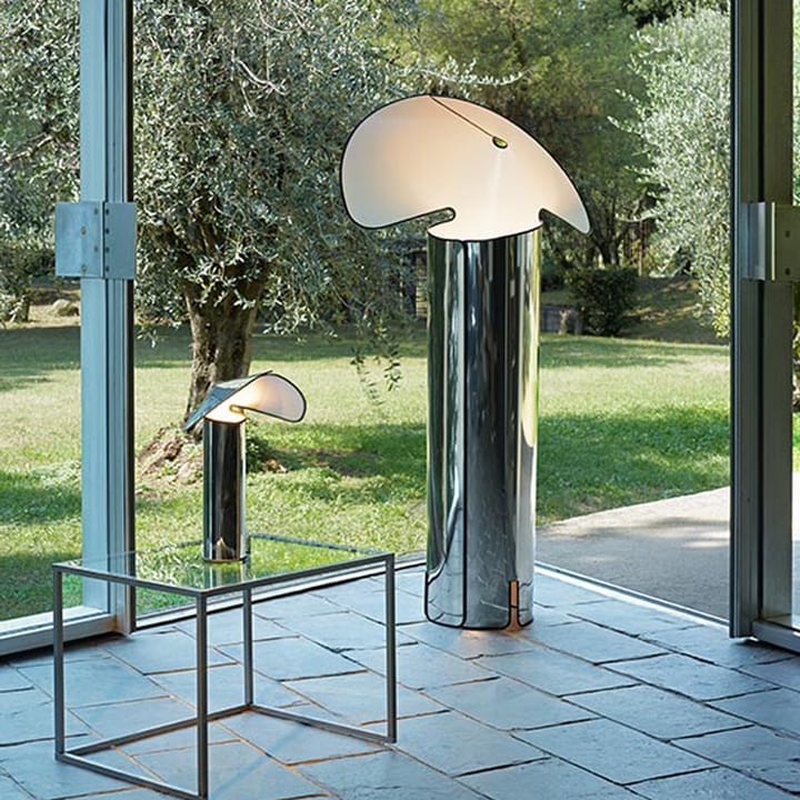 Chiara F vloerlamp, Roestvrij staal-zwarte rand Flos