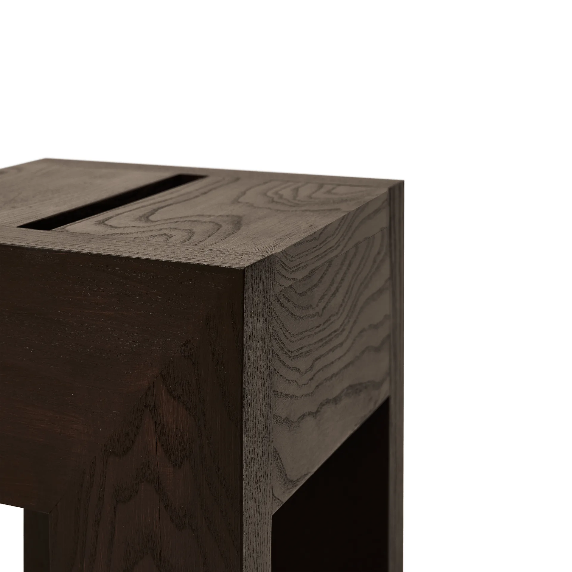Monolith bijzettafel, Donkerbruin essenhout, 29x29x36 cm Form & Refine