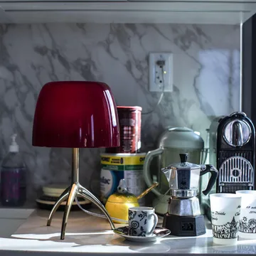 Lumiere Piccola dimbare tafellamp - Witte kap-aluminiumvoet - Foscarini