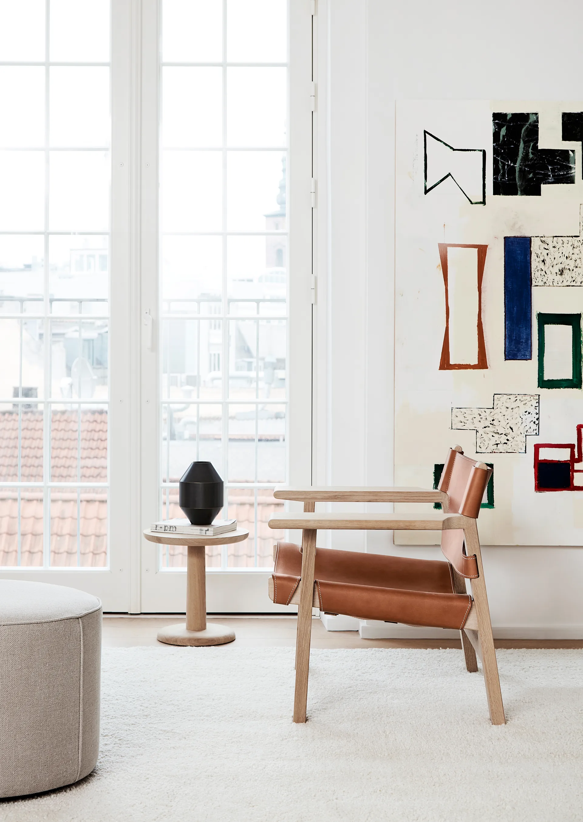 De Spaanse stoel fauteuil, Leder cognac-licht geoliede eik Fredericia Furniture