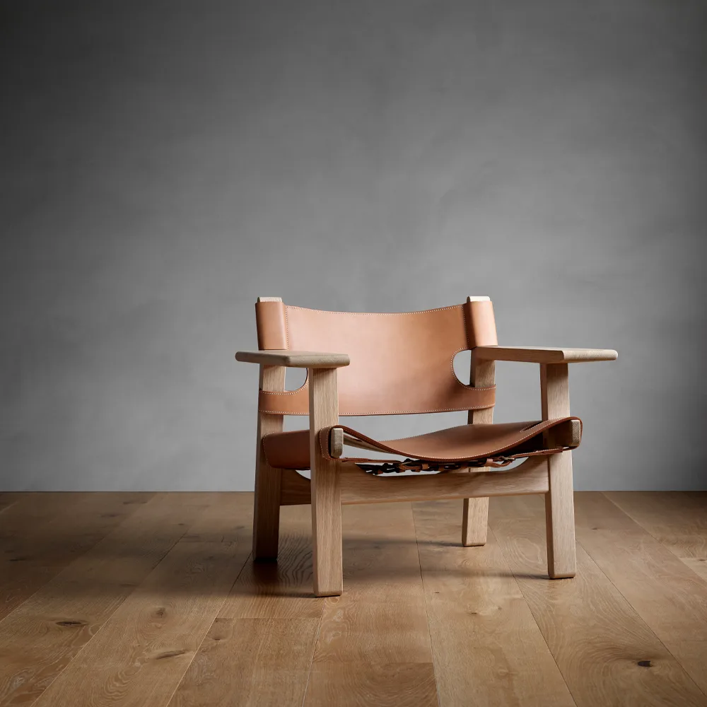 De Spaanse stoel fauteuil, Leder zwart-zwartgelakte eik Fredericia Furniture