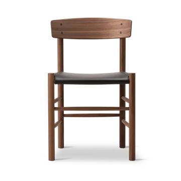 J39 stoel - Geolied notenhout – leer Omni 377 donkerbruin - Fredericia Furniture