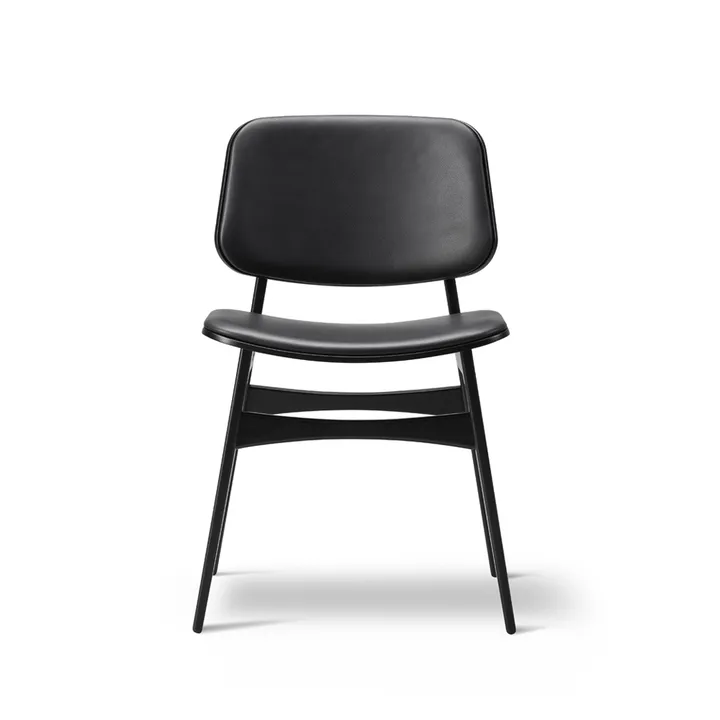 Søborg 3052 houten onderstel stoel volledig gestoffeerd - Leer Omni 301 zwart – zwartgelakte eiken poten - Fredericia Furniture