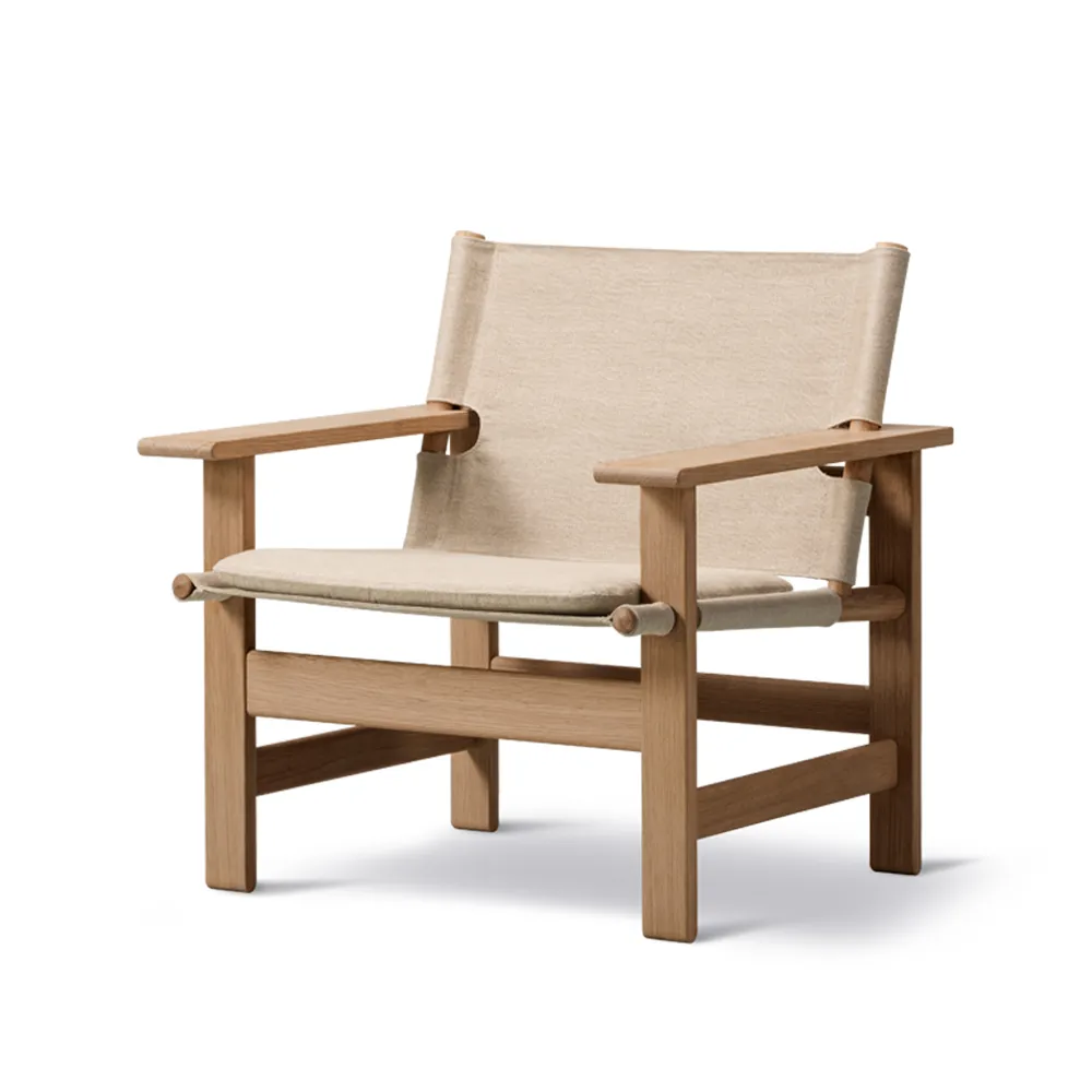 The Canvas Chair fauteuil, Canvas naturel-lichtgeoliede eiken standaard, incl. Canvas kussen Fredericia Furniture