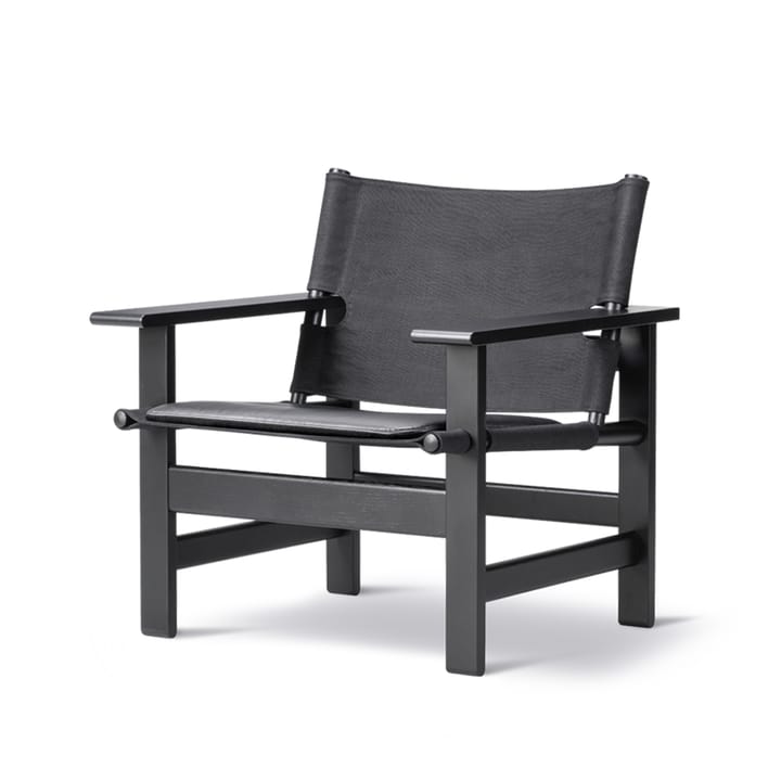 The Canvas Chair fauteuil, Canvas zwart-zwartgelakt eik, incl. zwart lederen kussen Fredericia Furniture