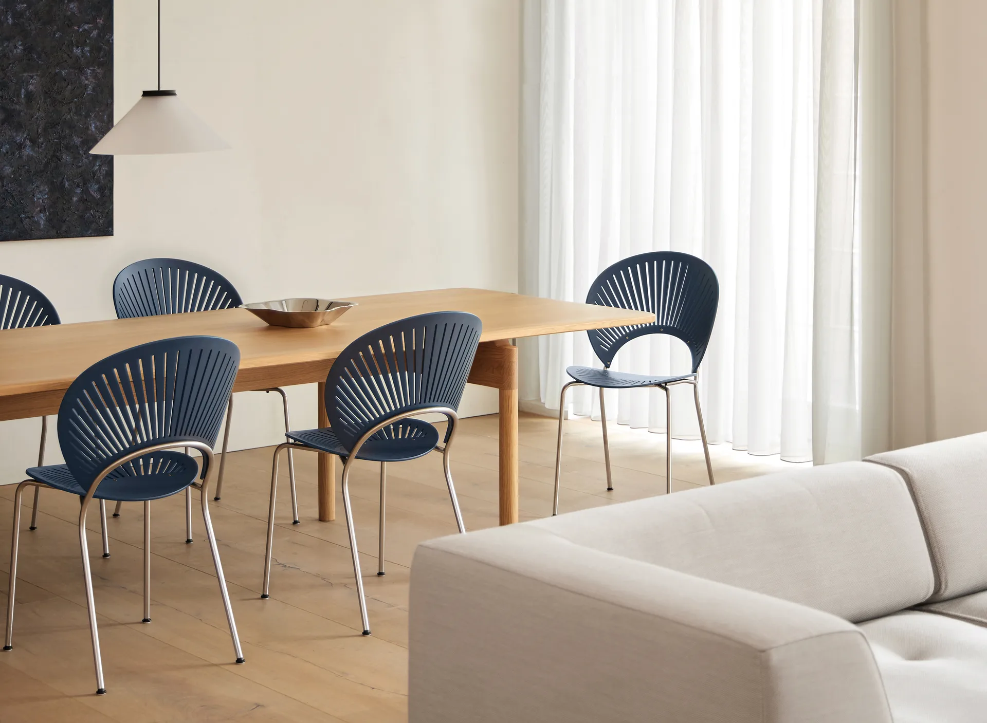 Trinidad 3398 stoel, Nordic blue – chroom Fredericia Furniture
