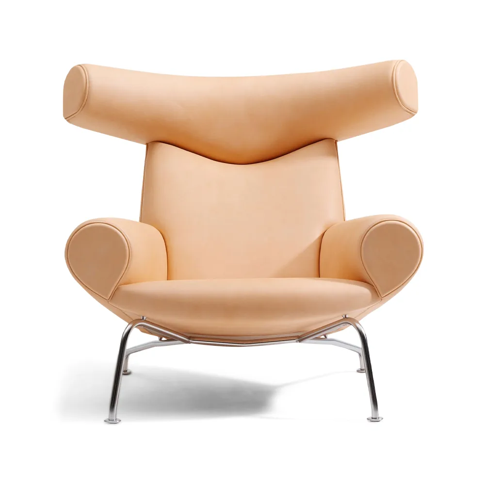 Wegner Ox fauteuil, Leer Vegeta 90 – chroom Fredericia Furniture