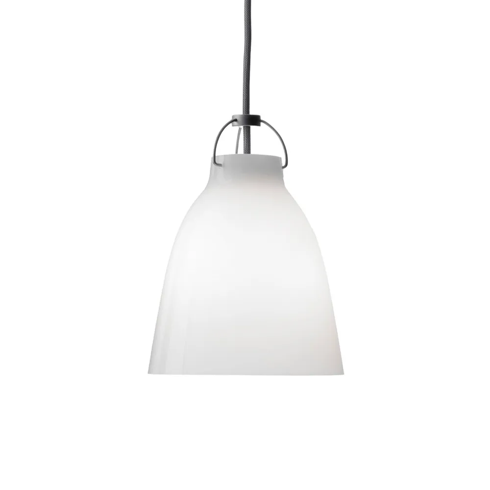 Caravaggio 1 Hanglamp, Wit opaalglas-grijs textielsnoer Fritz Hansen