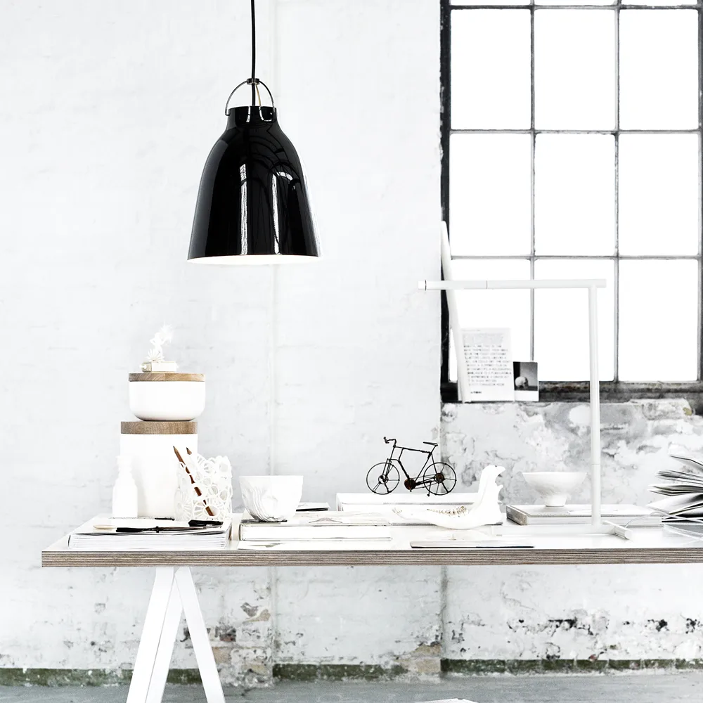 Caravaggio 2 Hanglamp, Wit glanzend-grijs textielsnoer Fritz Hansen