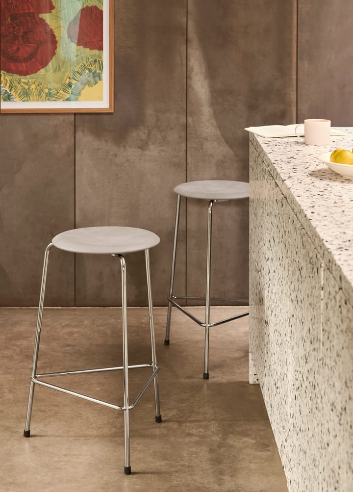 Dot hoge leren kruk, Lava grey-chrome Fritz Hansen