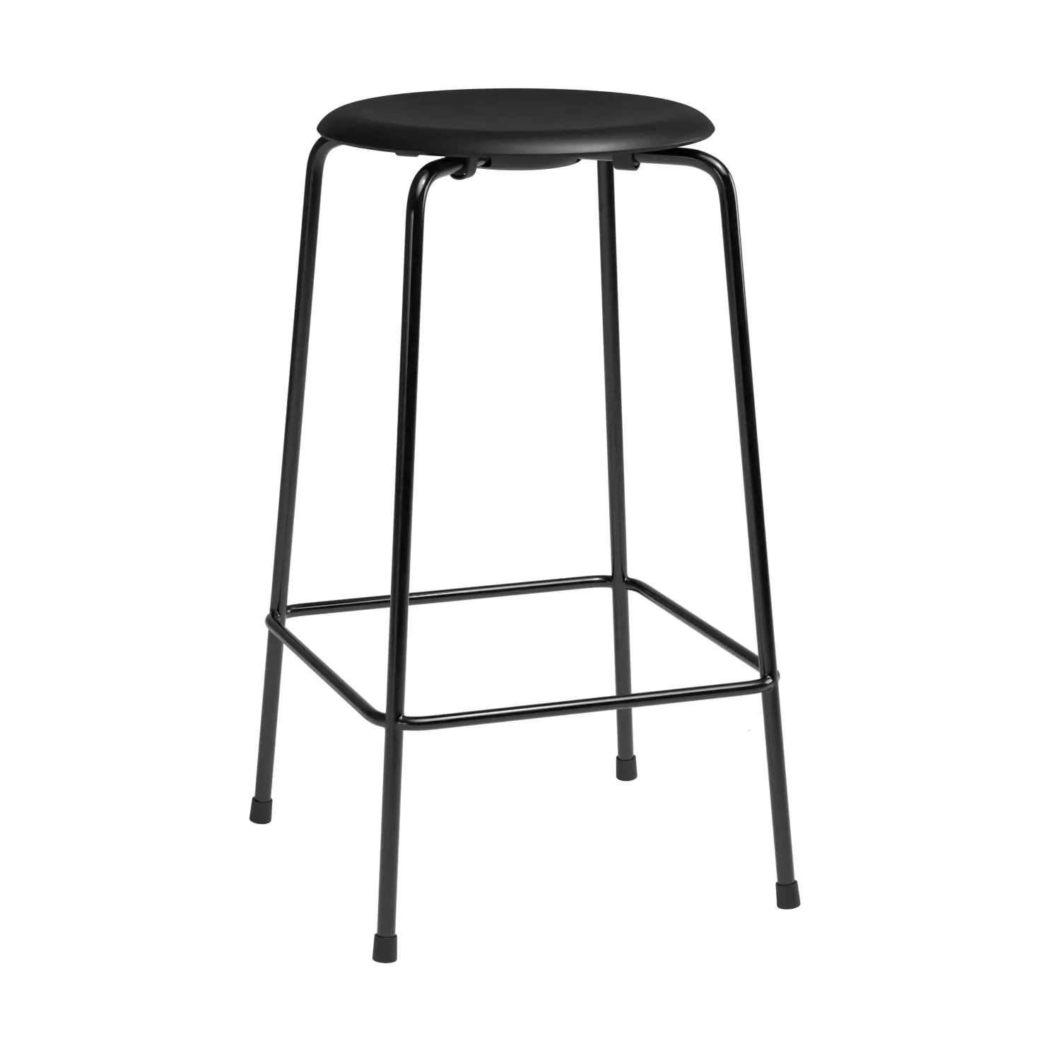 High Dot counter stool 4 poten, Intense zwart leer-zwart staal Fritz Hansen