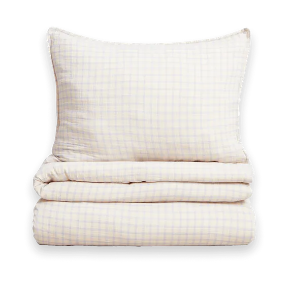 Gingham Sky Blue Muslin beddengoed, 150x210 cm/50x60 cm Garbo&Friends
