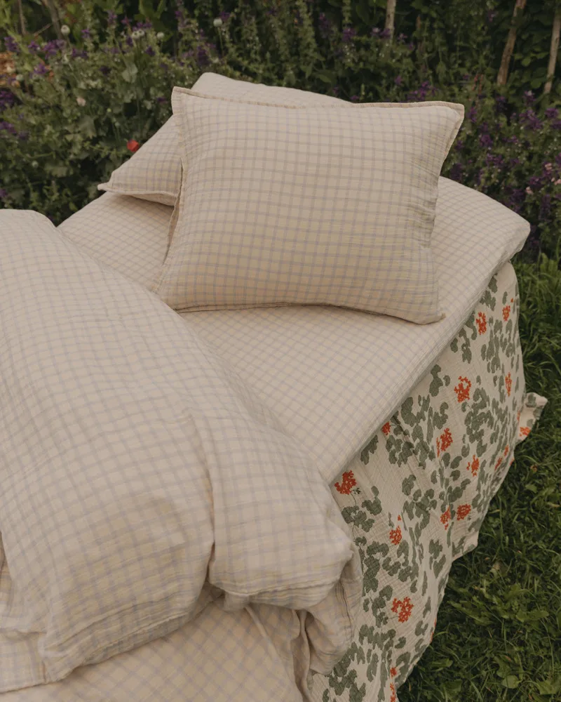 Gingham Sky Blue Muslin beddengoed, 150x210 cm/50x60 cm Garbo&Friends