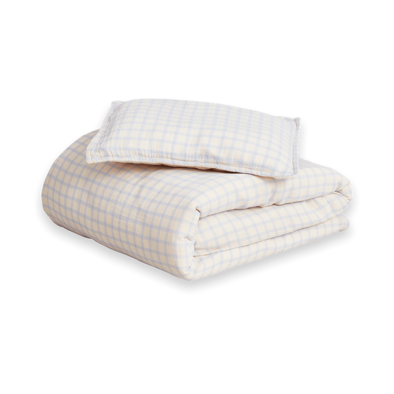 Garbo&Friends Gingham Sky Blue Muslin beddengoed baby 70x80 cm/28x35 cm