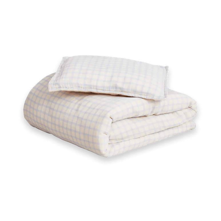 Gingham Sky Blue Muslin beddengoed junior, 100x130 cm/35x55 cm Garbo&Friends