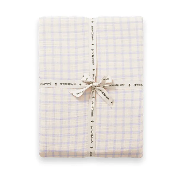 Gingham Sky Blue Muslin hoeslaken, 180x200x30 cm Garbo&Friends