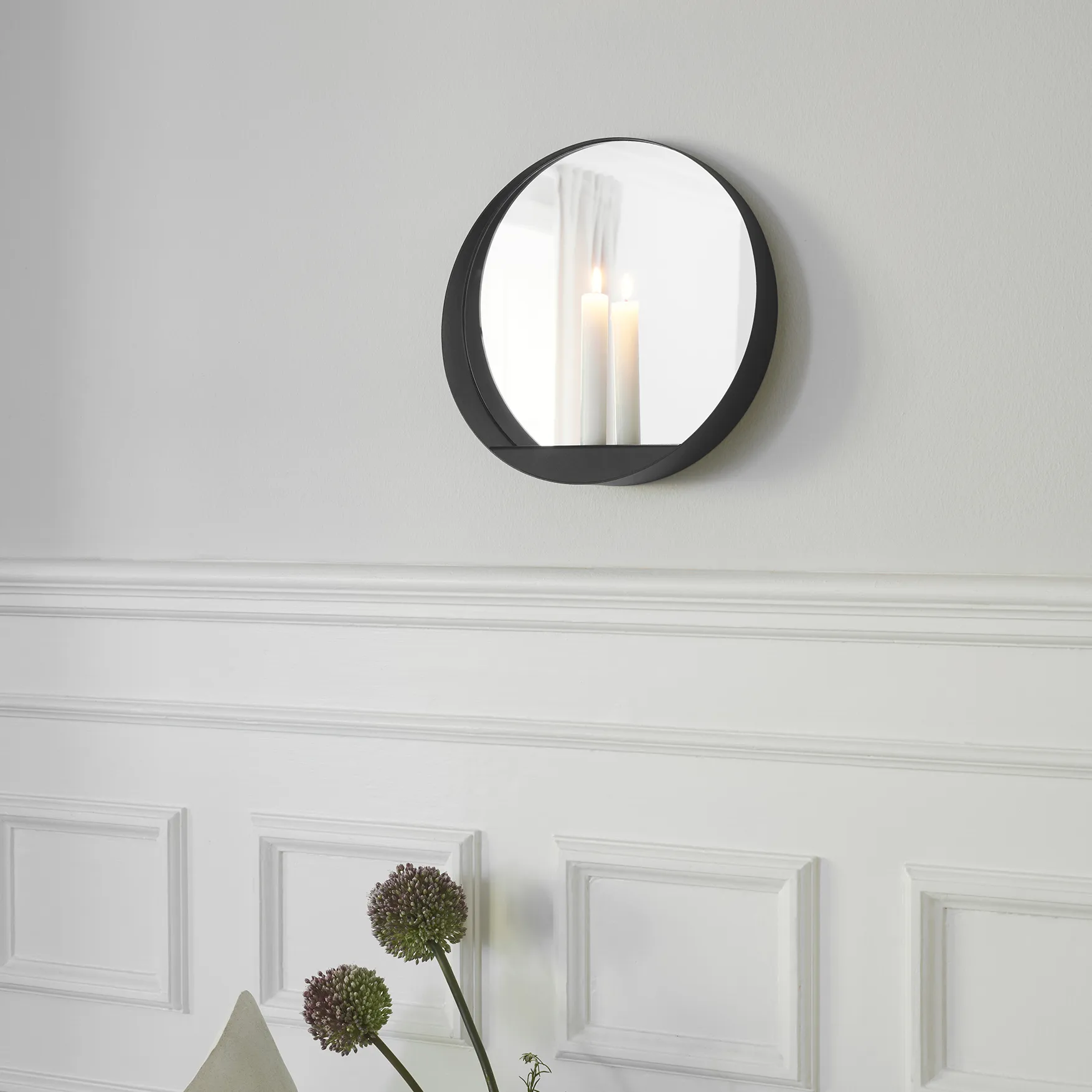 Glim spiegel/kandelaar Ø28 cm, Zwart Gejst