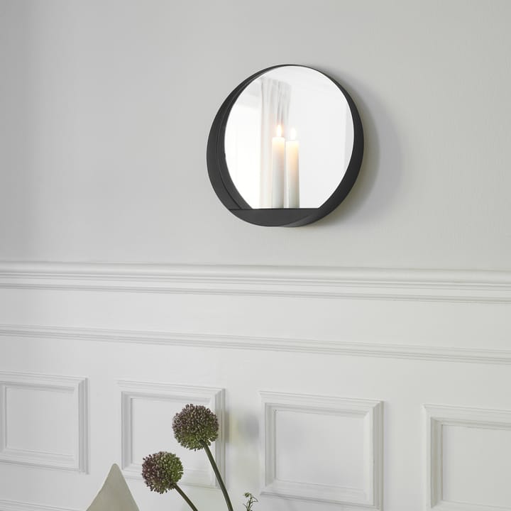 Glim spiegel/kandelaar Ø28 cm, Zwart Gejst