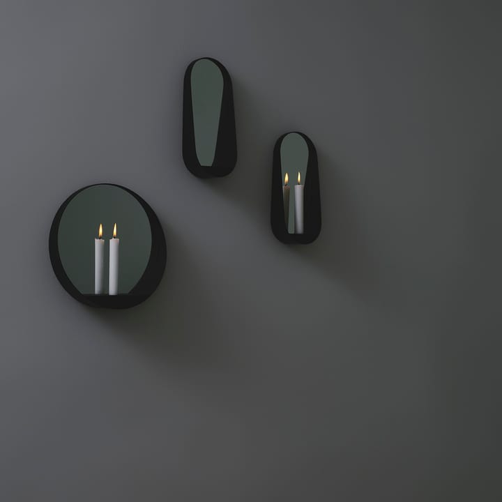 Glim spiegel/kandelaar Ø28 cm, Zwart Gejst