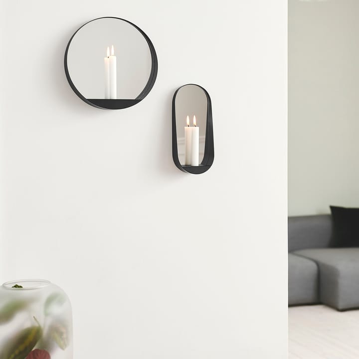 Glim spiegel/kandelaar Ø28 cm, Zwart Gejst