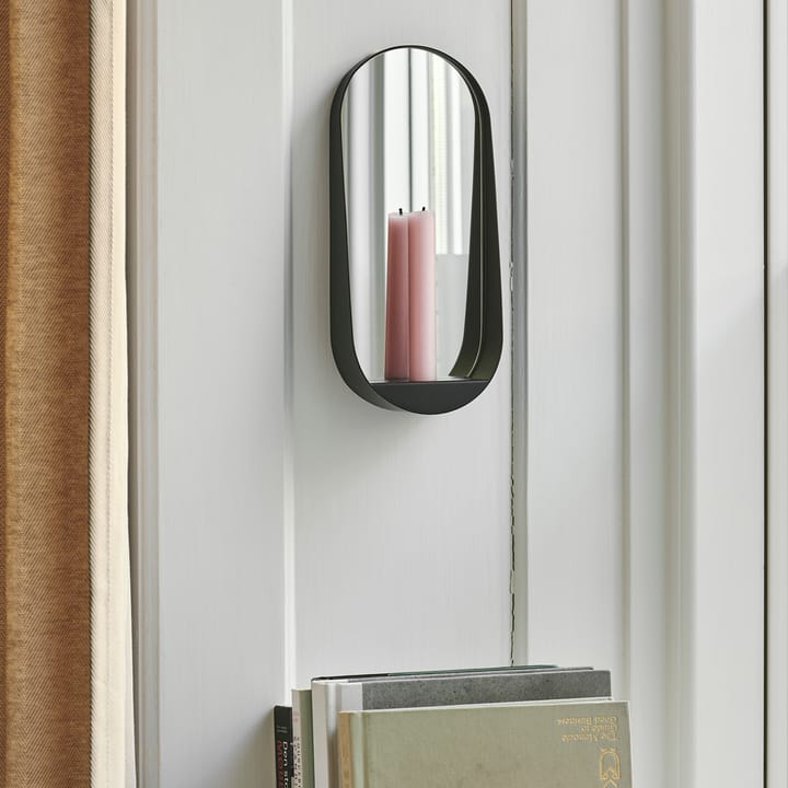 Glim spiegel/kandelaar ovaal 12x28 cm - Zwart - Gejst
