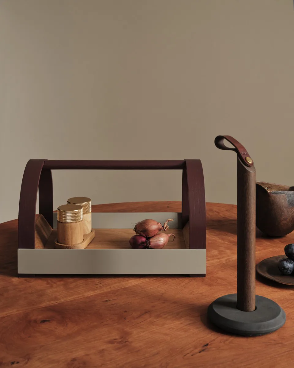 Kydo dienblad met handgrepen 40,5x27x23,5 cm, Eik-grey burgundy Gejst