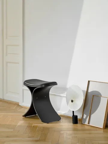 Luno kruk 48x28x72 cm - Zwart eik-zwart leer - Gejst