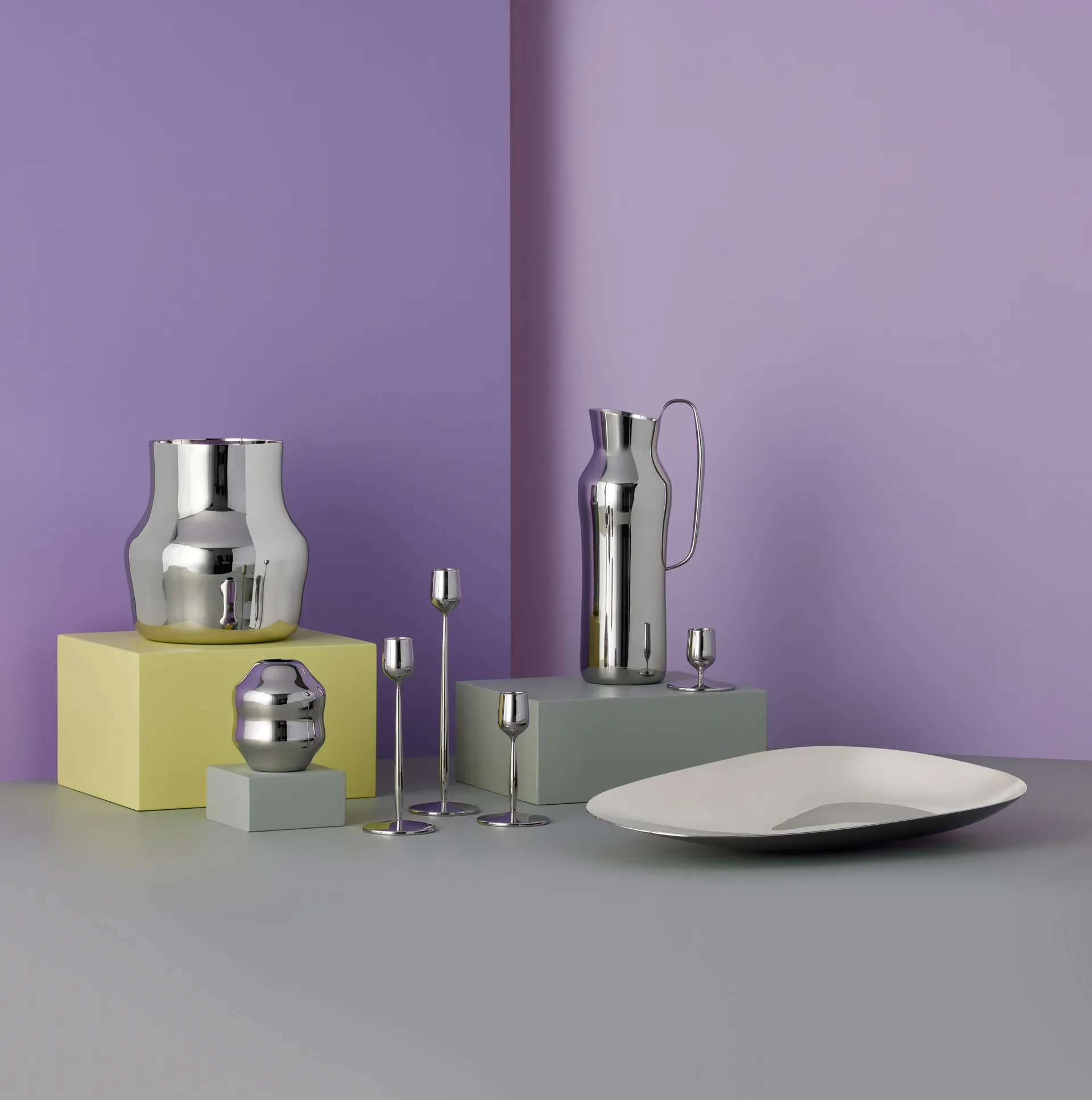 Dorotea kandelaar 12 cm, Glanzend staal Gense