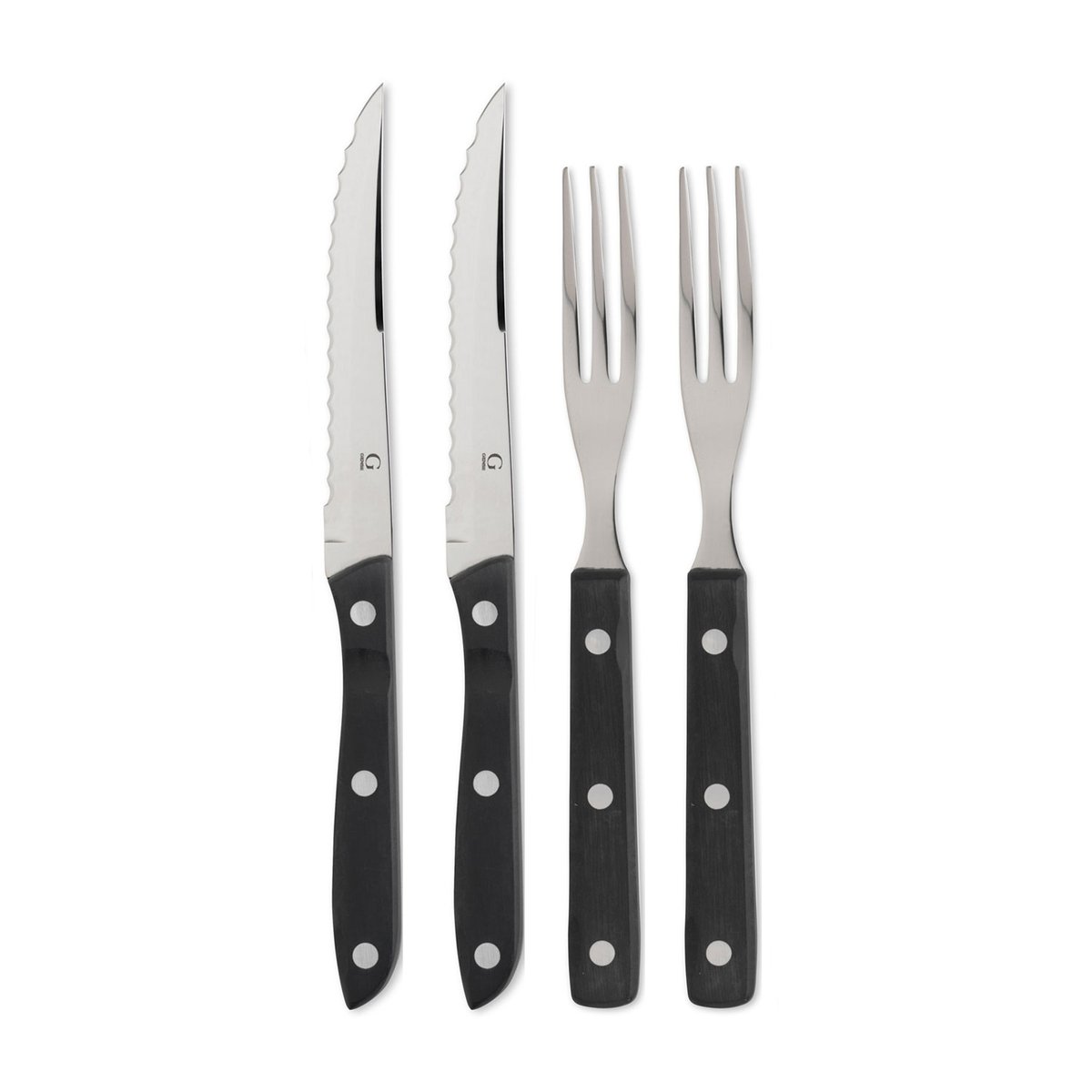 Gense Old Farmer bestek zwart set 4 stuks | Scandinavisch Interieur | Steakmessen | Zilverkleurig