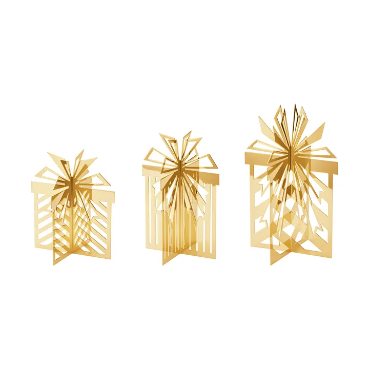 2025 kerstversiering voor op tafel, kerstcadeau, 3 delen - Goudkleurig roestvrij staal - Georg Jensen
