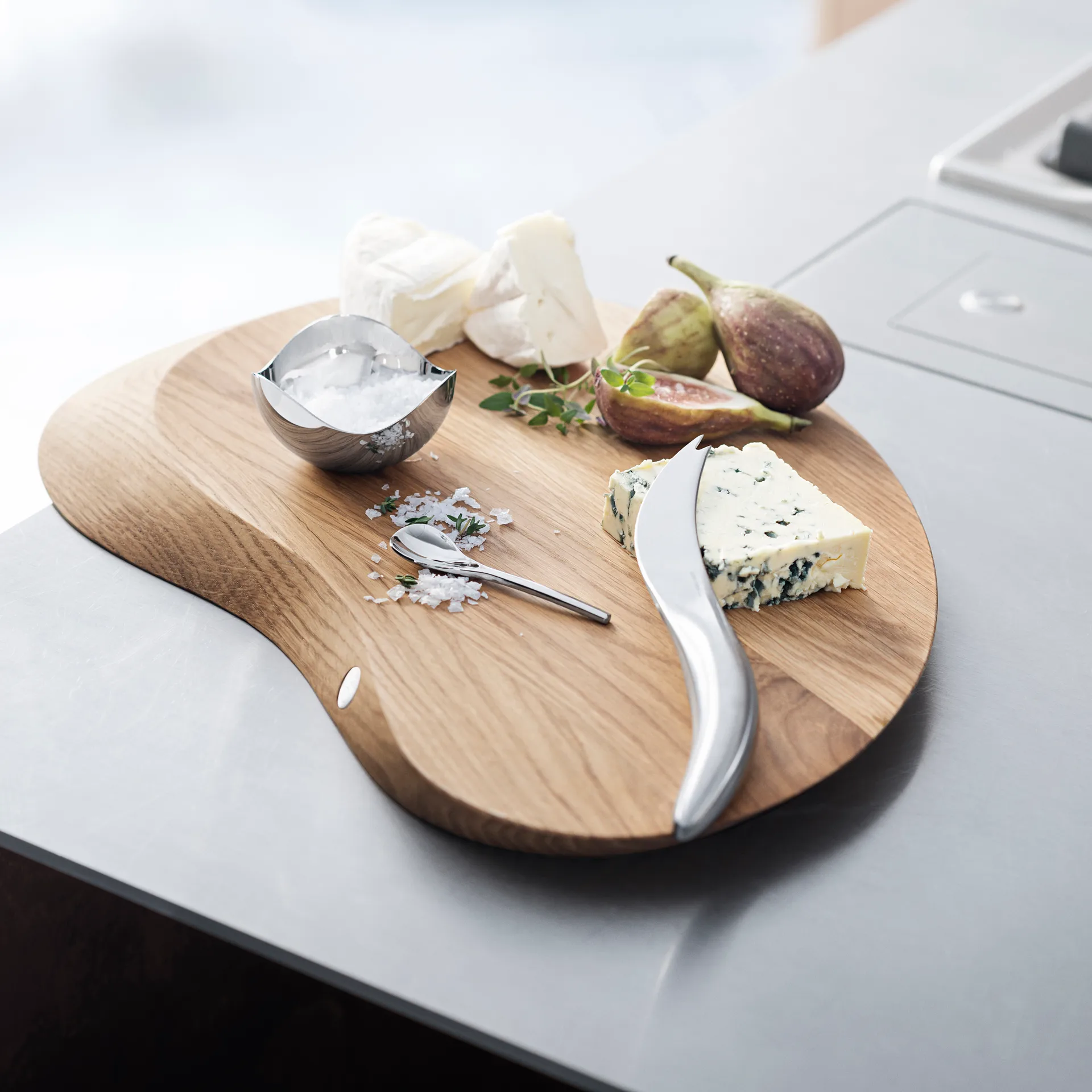 Bloom zoutschaaltje met lepel, roestvrij staal Georg Jensen