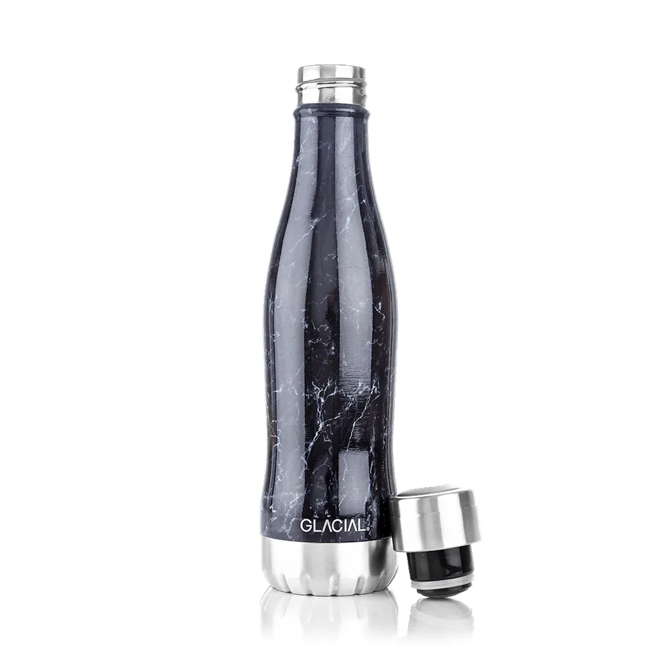 Glacial waterfles 400 ml, Black marble Glacial