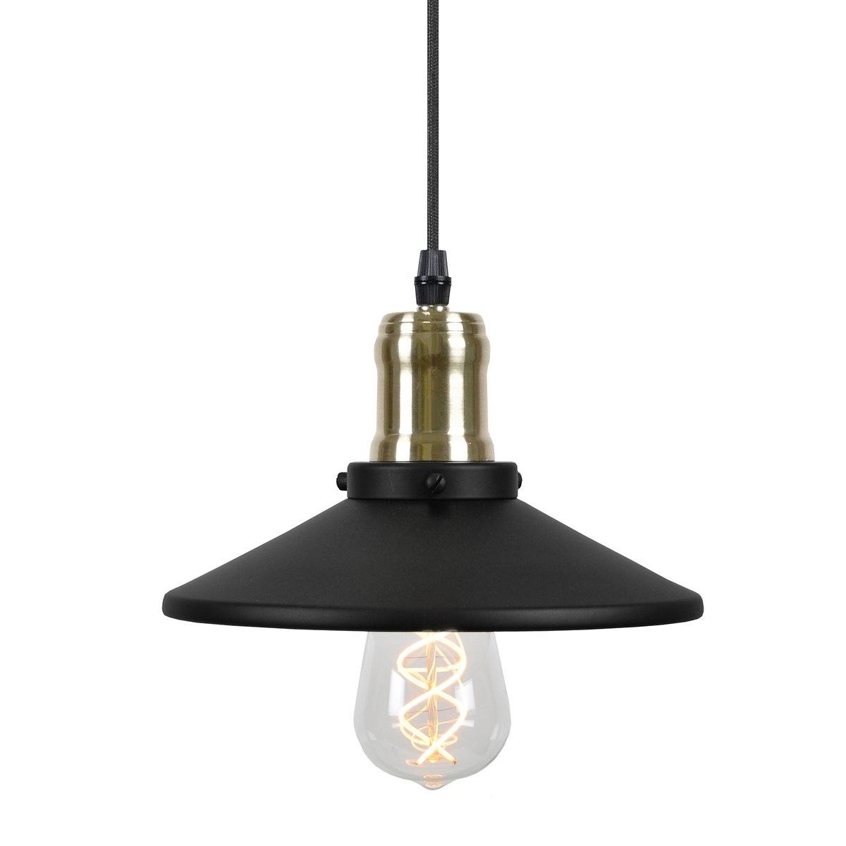 Globen Lighting Disc hanglamp mini Matzwart-geborsteld messing